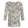 thumbnail image 4 of Jacenvly Hauts pour Femmes Liquidation Femmes Dames Manches 3/4 Fleurs Imprimées Col Rond Manches Longues Haut/chemise Col Rond Femmes Hauts Solde, 4 of 5