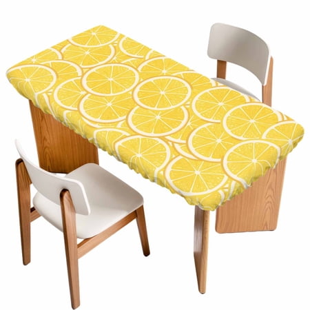 Yellow Lemon Table Cloths for 5 Foot Rectangle Tables Summer Botanical Watercolor Modern Art Patio Waterproof Elastic Fitted Tablecloths Washable Rectangular Table Cover for Camping