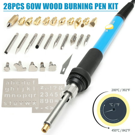28PCS 60W Wood Burning Pen Set Soldering TipsPyrography Leather Craft Hobby Art Tool