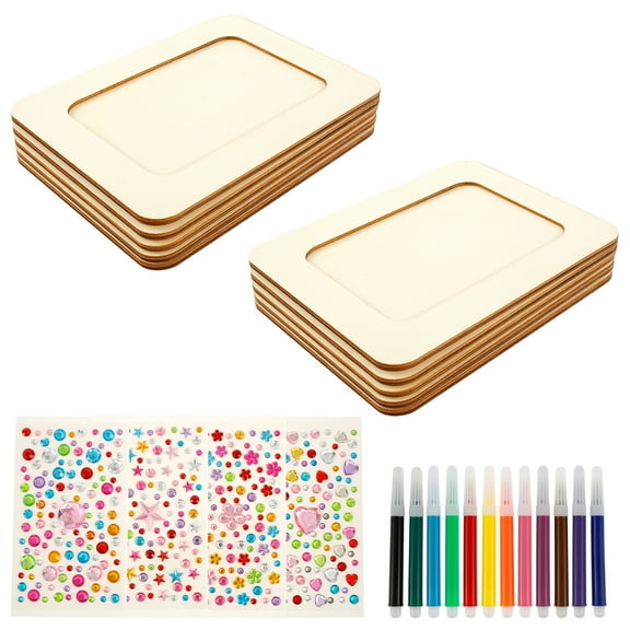 Jokapy 10 Pack 3x5 Unfinished Wood Picture Frames, Tabletop Photo Frame with Painting Pen & Stickers