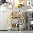 thumbnail image 4 of Gold Round Bar Carts with Wine Rack and Wheels,2 Tiers Modern Metal Round Wine Cart,Rolling Home Serving Cart,Industrial Mobile Storage Kitchen Trolley for Kitchen, Bar, Living Room, 4 of 9