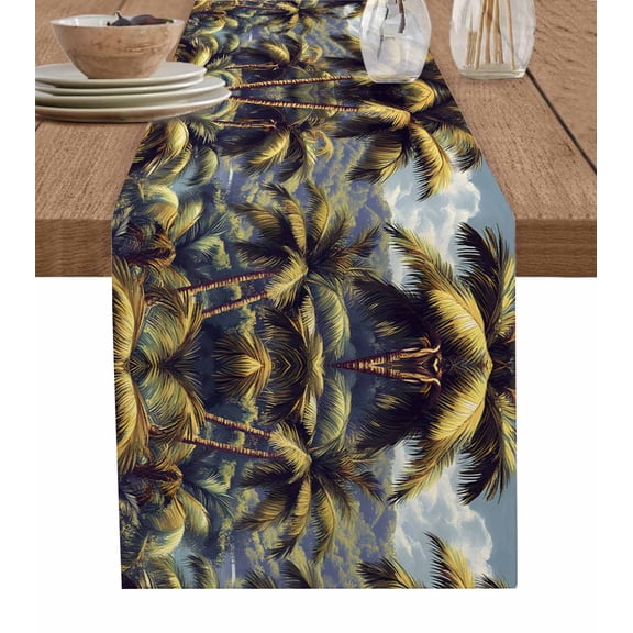 Hokiten Table Runners 48 Inches Long Dress Scarves, Palm Tree Farmhouse Kitchen/Dining Table Runner, Short Coffee Tablerunners, Farmhouse Watercolor Tropical Plant Leaves 13x48 Inch