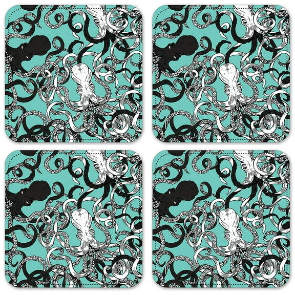 Vinyl Drink Coasters - Set of 4 - Octopus