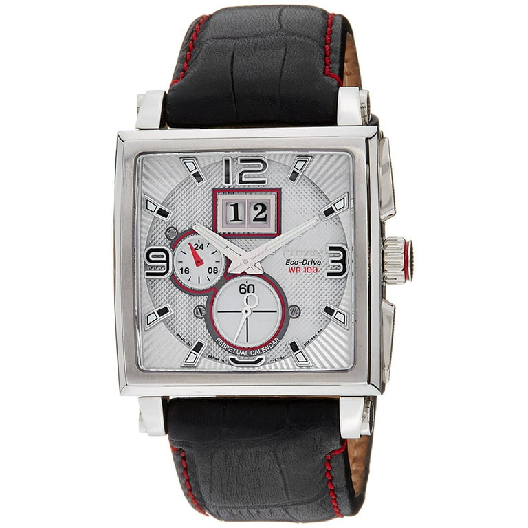 Citizen Eco Drive BT0070 01A Men s Square Steel Watch Black Leather Strap