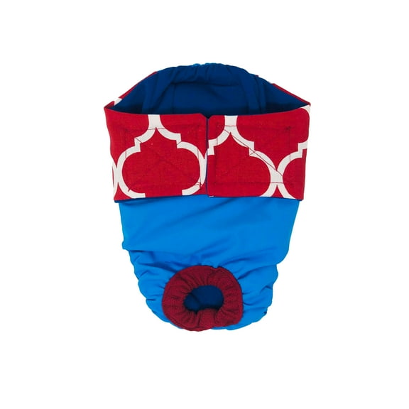 Barkertime Red Quatrefoil on Aqua Blue Dog Diaper