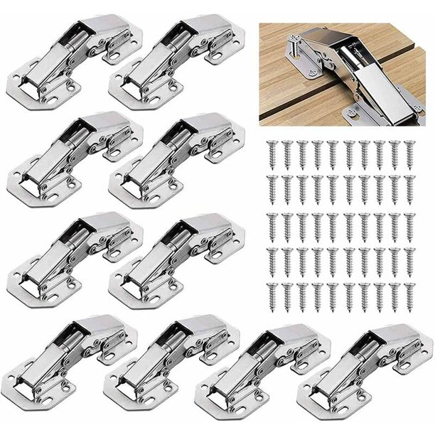 10 bisagras plateadas para puerta de armario, bisagras para puerta de cocina, bisagras de armario de 90° de 3 pulgadas, bisagras invisibles, tornillos surtidos, para puertas de armario, puertas de armario de cocina esquí esquí Gafas de esquí
