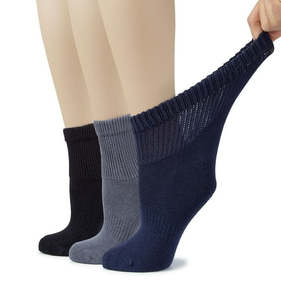 Hugh Ugoli Women's Diabetic Ankle Socks, Breathable Cotton, Seamless Toe, Semi Cushion, 3 Pairs, Shoe Size 6-9