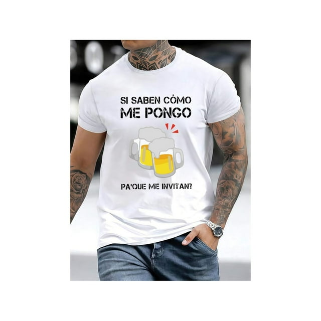 Men's Humorous Spanish Quote T-Shirt - Soft Cotton Crew Neck Tee with Beer Mug Graphic Slogan - Casual Short Sleeve Shirt for Beverage Lovers, ideal Gift, all-Season Comfort, Beer accessories