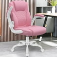 thumbnail image 2 of Leather Office Chair, PU Home Computer Desk Chairs with Ergonomic Back Support, 360°Swivel Free, Small Gaming Chair with Wheels and Adjustable Armrests, for Short People Use(1 pack, Pink), 2 of 8