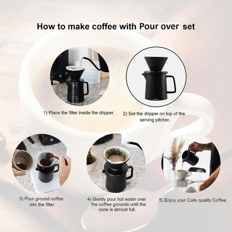 Kovot Pour Over Coffee Maker Set, Premium Ceramic Dripper for 1-2 Cup & 15  ounce Serving Pitcher, Home Filter Coffee Maker (White)