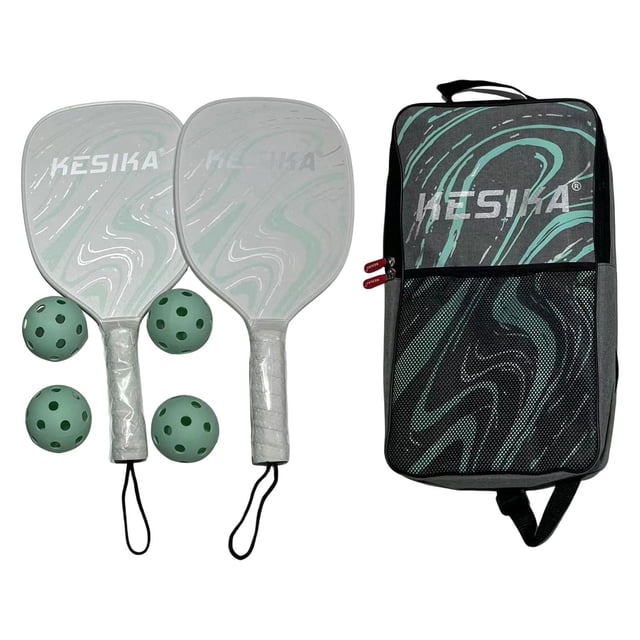 QualitChoice Pickleball Racket Set 4 Balls and Comfort Carry Racquets Bag Black Grip Pickleball Green 41.5x20.5cm