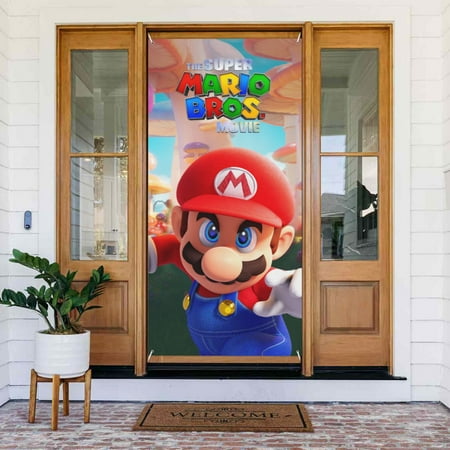 Super Mario Bros. Door Cover Decorated Banner Tapestry Home Decoration Holiday Party Supplies Door Banner Porch Sign Banner 72.8 x 35.4 Inch
