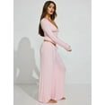thumbnail image 5 of Women Y2K 2 Piece Lounge Set Long Sleeve Fitted Tee Shirt Top Wide Leg Long Pants Cute Pajama Outfit Pink M, 5 of 9
