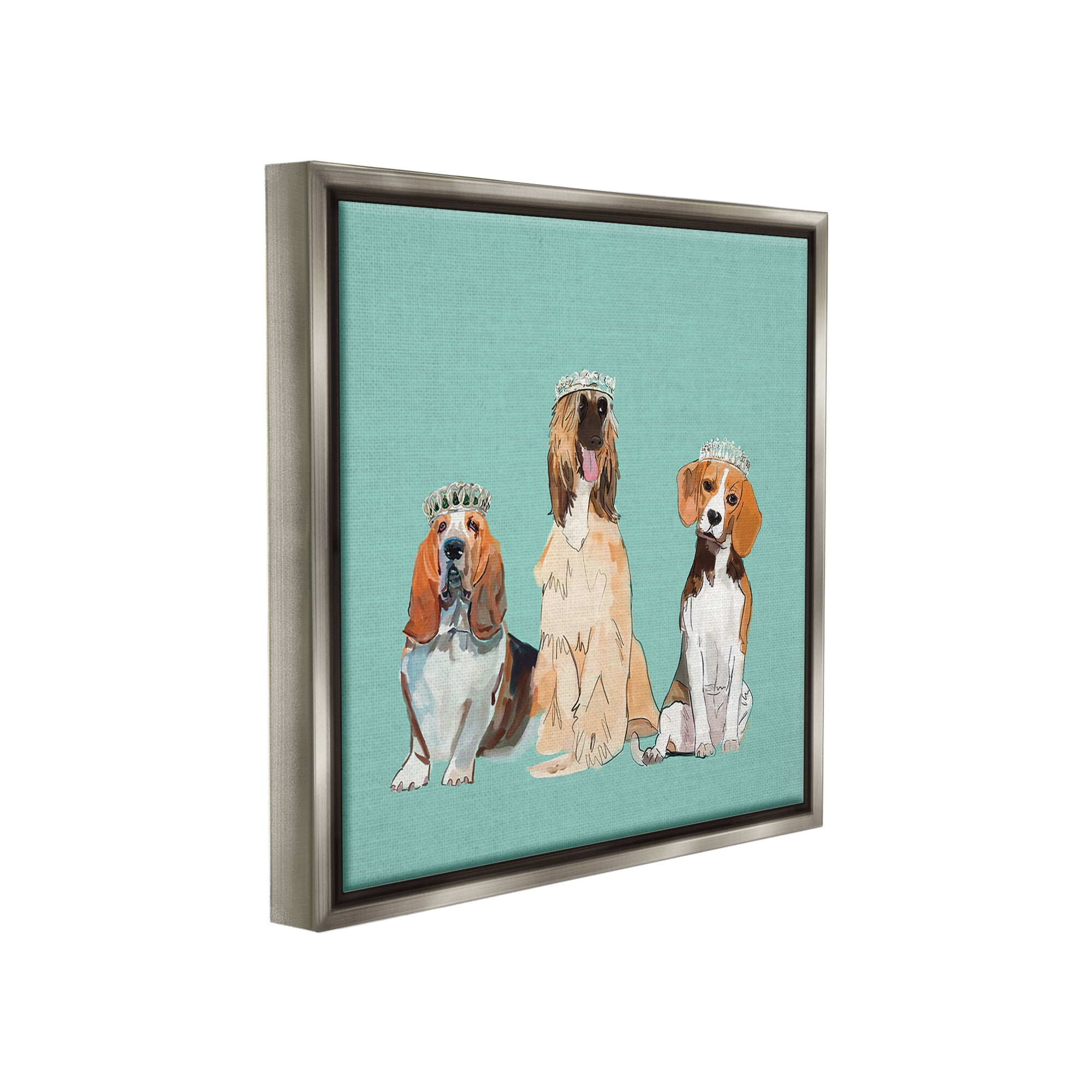Stupell Industries Regal Dogs with Crowns Animals & Insects Painting Gray Floater Framed Canvas Art Print Wall Art, 25 x 25