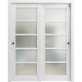 thumbnail image 1 of Sliding Closet Bypass Doors 48 x 80 inches | Quadro 4002 Nordic White with Frosted Glass | Sturdy Rails Moldings Trims Hardware Set | Wood Solid Bedroom Wardrobe Doors, 1 of 5