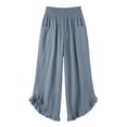 thumbnail image 6 of Admvng Womens Linen Pants Ruffle Hem Wide Leg Casual Summer Boho Trousers with Side Pockets, 6 of 6