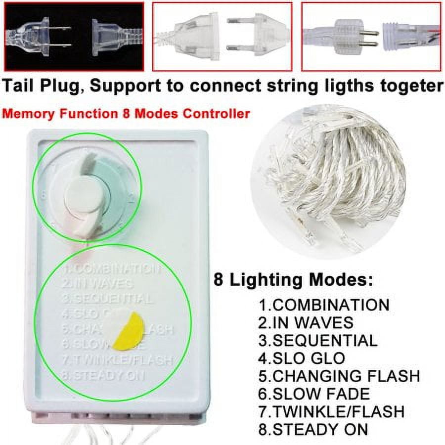 Outdoor Christmas Snowflake LED Curtain String lights Memory 8 Modes Flashing Lights Waterproof Holiday Party Connectable Wave Fairy Light, Blue 2PACK