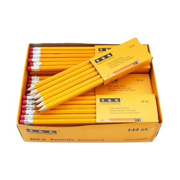 SKKSTATIONERY Pencils, Pre-sharpened with Eraser Top, #2 HB Lead, 144 Count, 12 Pack