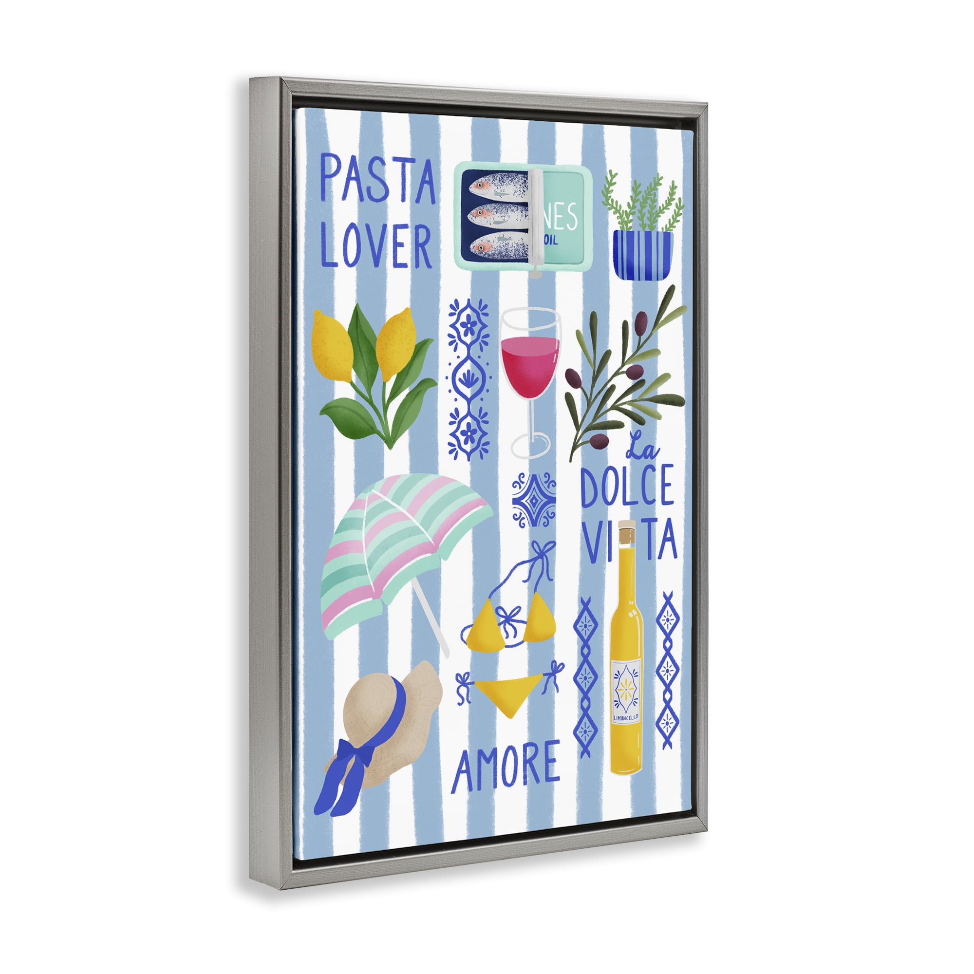 Stupell Industries Pasta Lover Mediterranean Gray Framed Floater Canvas Wall Art, design by Metka Hiti