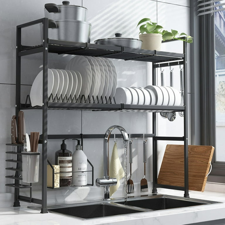 2 Tier Dish Drying Rack Over Sink, Stainless Steel Above Sink Dish Rack  Drainer Shelf with Utensil Holder, Cutting Board Holder, Kitchen Space  Saver