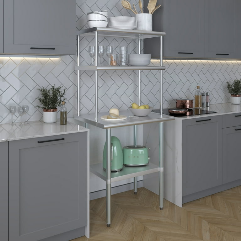 30x24 Stainless Steel Work Table With Adjustable Overshelves - 2-Tier Prep Table For Kitchen, Garage, Restaurant