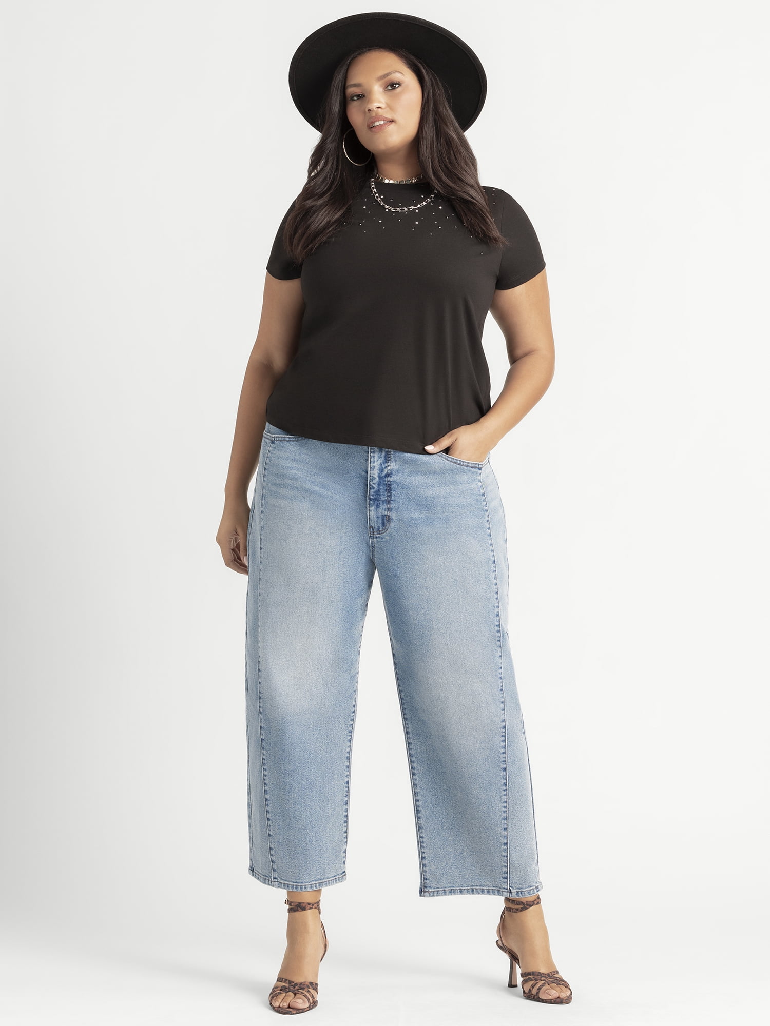 Jessica Simpson Women's and Women's Plus Myrtle Barrel Leg Jeans, Sizes 2-24W