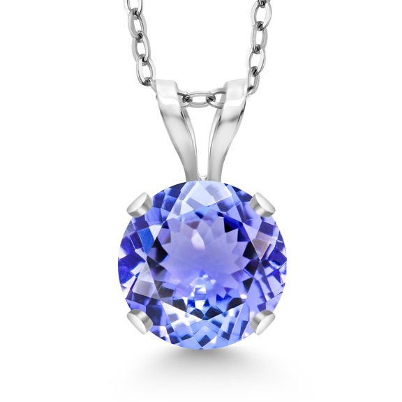 Gem Stone King 14K White Gold Blue Tanzanite Pendant Necklace for Women | 0.90 Cttw | Gemstone December Birthstone | Round 6MM | With 18 inch Silver Chain