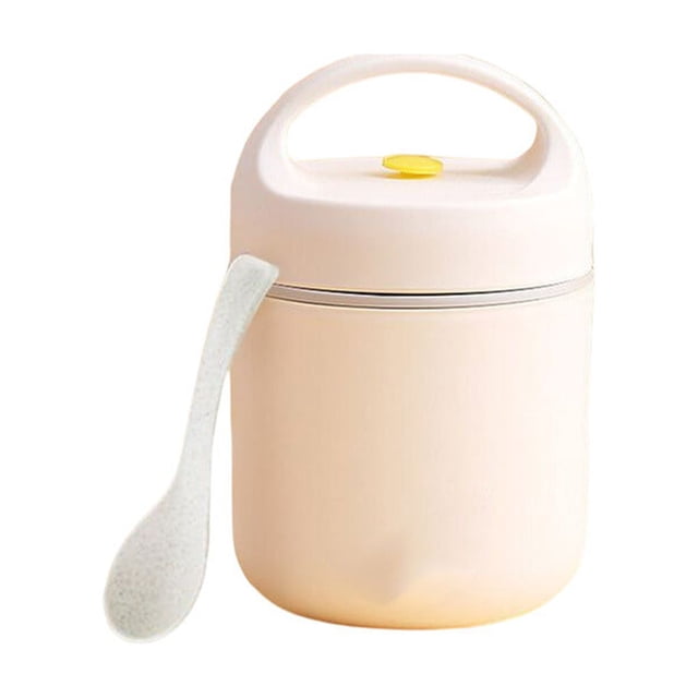 PP Lunch Box Solid Color Portable Washable Nonslip Lifting Handle Replacement Leakproof Shockproof Thermos Container Beige White 1 Layer