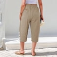 thumbnail image 4 of Lumtrix Cotton Linen Capri Pants For Women Loose Fit Straight Leg Drawstring Elastic Waist Cropped Pant Dressy Casual Summer Clothes Khaki M, 4 of 4