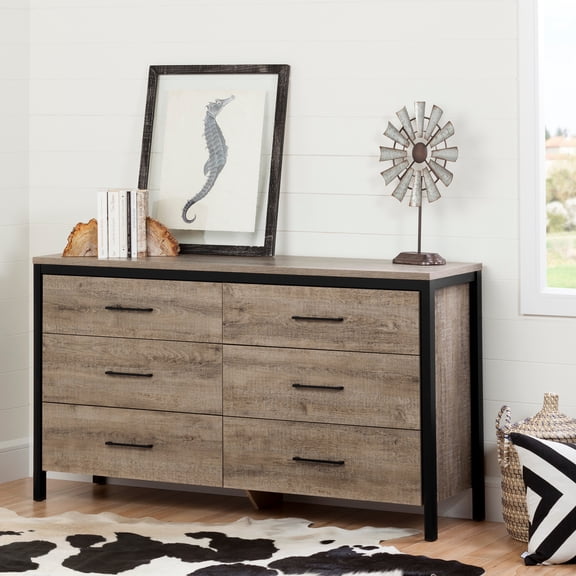6 Drawer Dresser - Modern Black Double Dresser, Buffet Sideboard - Metal Slides, Storage Cabinet