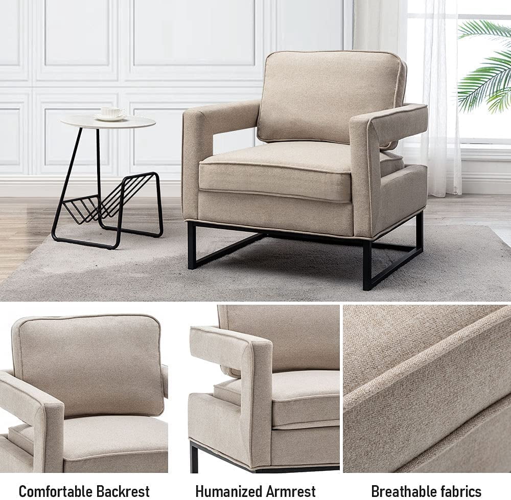 Andeworld Contemporary Upholstered Accent Armchairs Living Room Chair with Black Legs,Single Sofa Chair,Bedroom Reading Chair,Beige