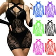 thumbnail image 3 of Odeerbi Women's Lingerie Dress Set 2025 Valentine's Day Solid Color Lingerie With Sexy Lace Hollow Patterns Suspender Dress With Sleeves Suit Hot Pink, 3 of 3