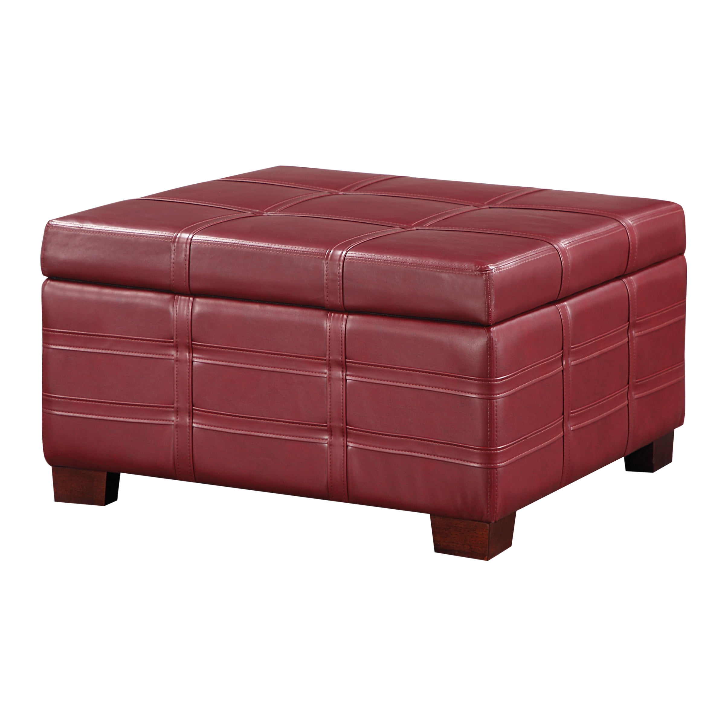 Detour Strap Square Storage Ottoman in Crimson Red Faux Leather