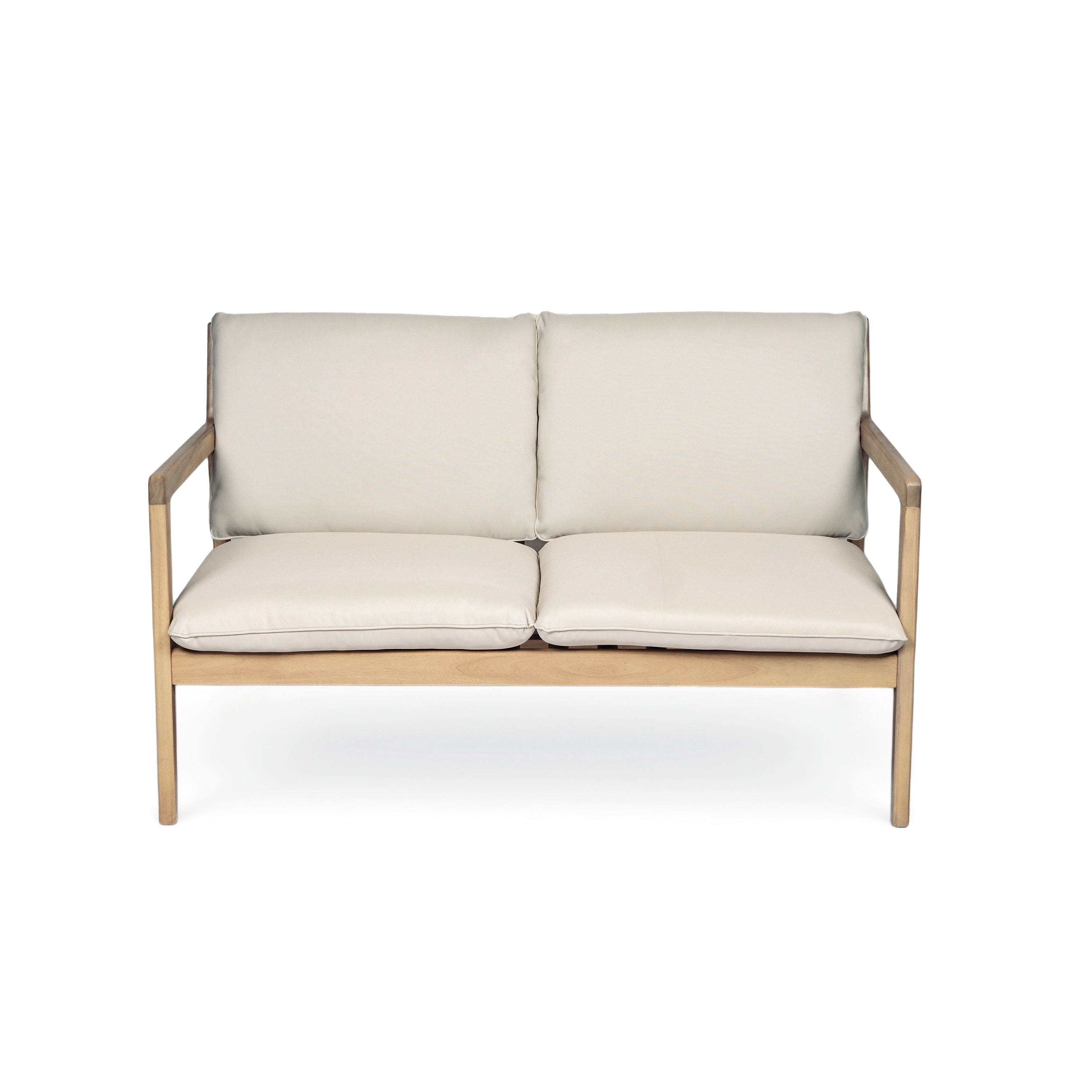 Loveseat with Coffee Table, Outdoor Acacia Wood Furniture for Patio Garden, Light Teak and Beige