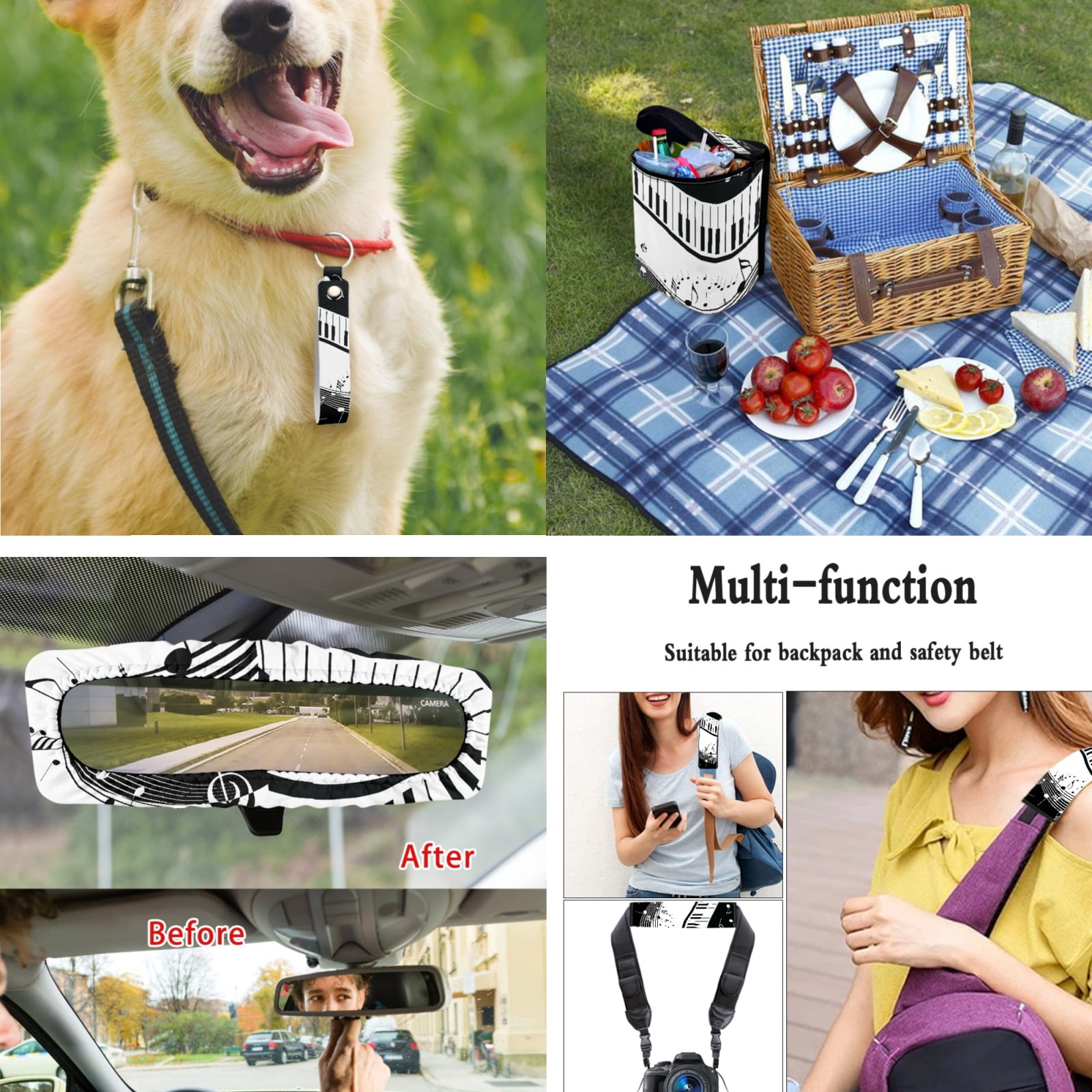 Jeiento Music Note Car Accessories Sets with Car Seat Covers Steering Wheel Cover Seatbelt Shoulder Pad Trash Can Auto Rear View Mirror Covers Coasters Keychain Lipstick Holder 13 PCS Car Decor