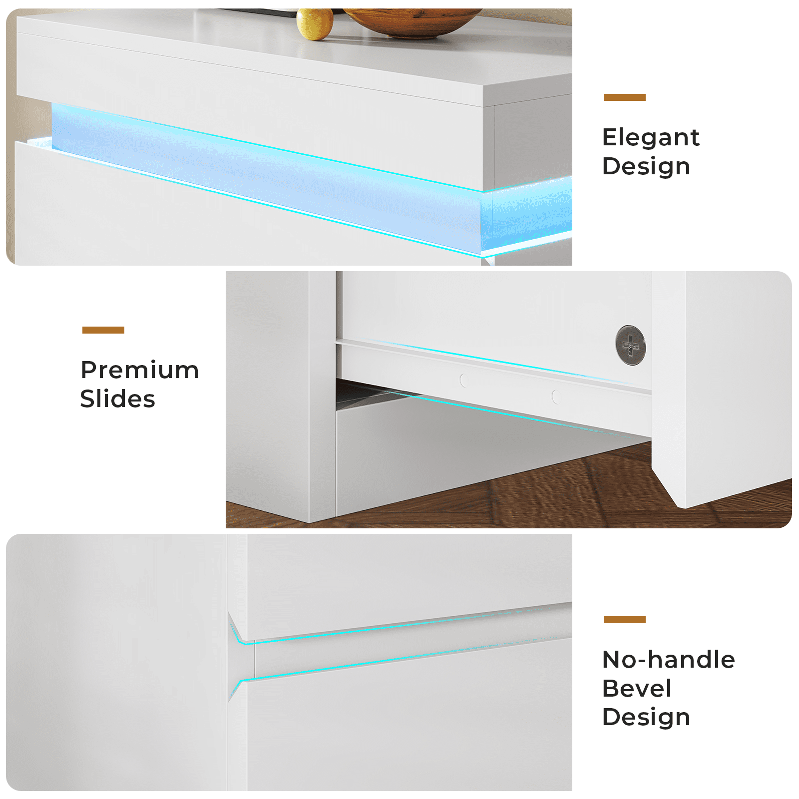 Modern 5 Drawer Dresser with LED Light, Chest of Drawers with LED Lights, Large Storage Tower Clothes Organizer, White Dresser for Bedroom, Living Room, Entryway, Hallway
