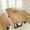 "Yaoping 72"" Rustic Farmhouse Dining Table, Solid Wood with Metal