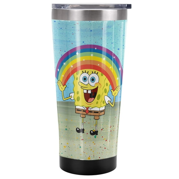 Spongebob Official Rainbow 20 oz Travel Tumbler, Stainless Steel, Vacuum Insulated with Leak Resistant Slide-Lock Lid