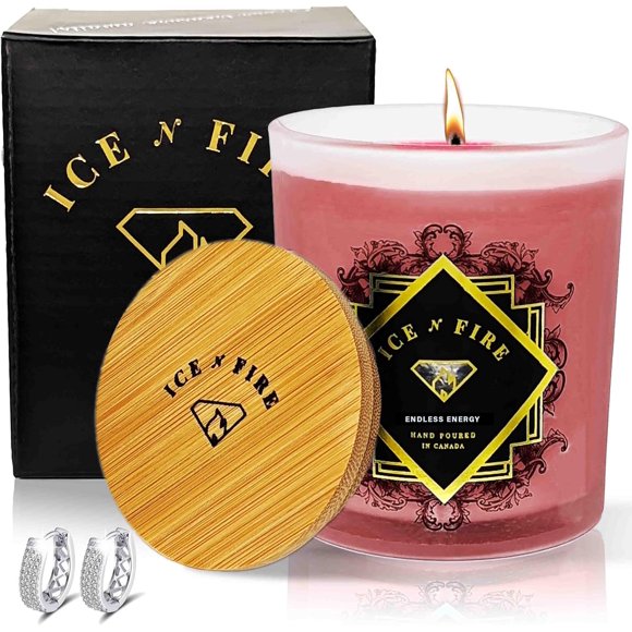 Ice N Fire Endless Energy Scented Ring Candle Surprise Candle with Hidden Jewelry Inside (Valued up to $5,000) 100% Soy, Great Birthday Gift for Wife, Mother, Girlfriend - Earring