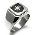 thumbnail image 1 of Stainless Steel Sun Splendor Coat of Arms Shield Engraved Square Flat Top Biker Style Polished Signet Ring, 1 of 1