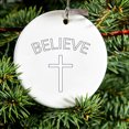 thumbnail image 2 of DistinctInk Hanging Ceramic Christmass Tree Ornament with Gold String - Great Gift / Present - 2 3/4 inch diameter - BELIEVE - Cross, Jesus, 2 of 2