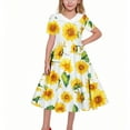 thumbnail image 6 of Avrntaa Little Girls Short Sleeve Dress Summer Cute Sunflower Print Maxi Dresses Flowy Ruffle A-Line Dress for 5-14Y, 6 of 6