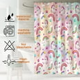 thumbnail image 3 of 4 Pcs Kids Bathroom Set Pink Unicorn Rainbow Shower Curtain Sets with Non-Slip Rugs Toilet Lid Cover and Bath Mat Set, Kids Girl Bathroom Decor with 12 Hooks, 3 of 6