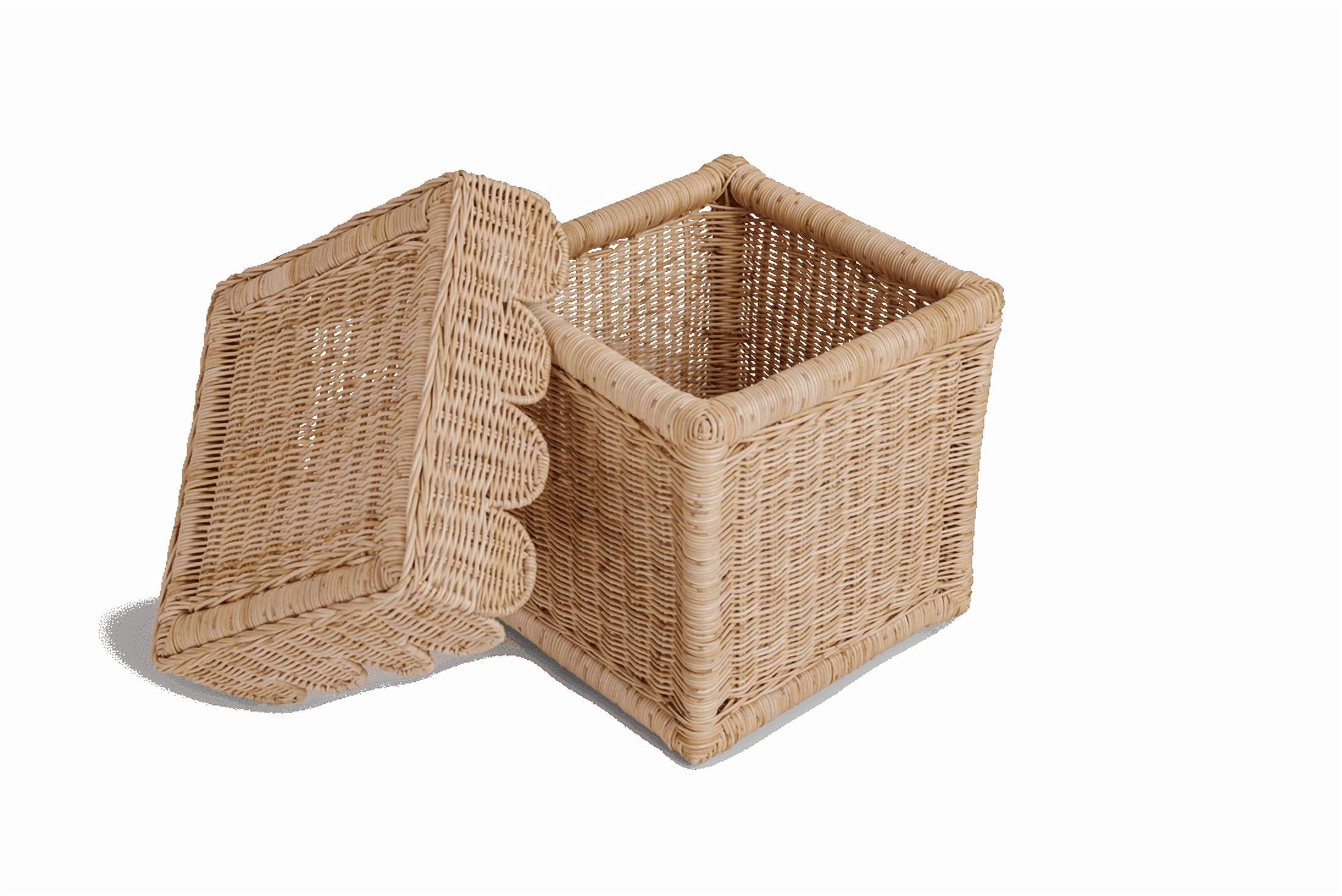 Scallop Storage Rattan Bin with Lid Handwoven Wicker Basket Natural Decorative Organizer Indoor