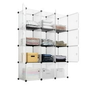 BTMWAY Stackable 12-Cube Shelf Organizers, White and Black
