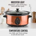 thumbnail image 3 of OVENTE Electric Slow Cooker with 3 Cooking Settings Non-Stick and Dishwasher Safe Stoneware, Stainless Steel Body, Glass Lid, 3.7 Qt Oval Pot for Entrees, Soups, Sauces, Stews & Dips, Copper SLO35ACO, 3 of 8