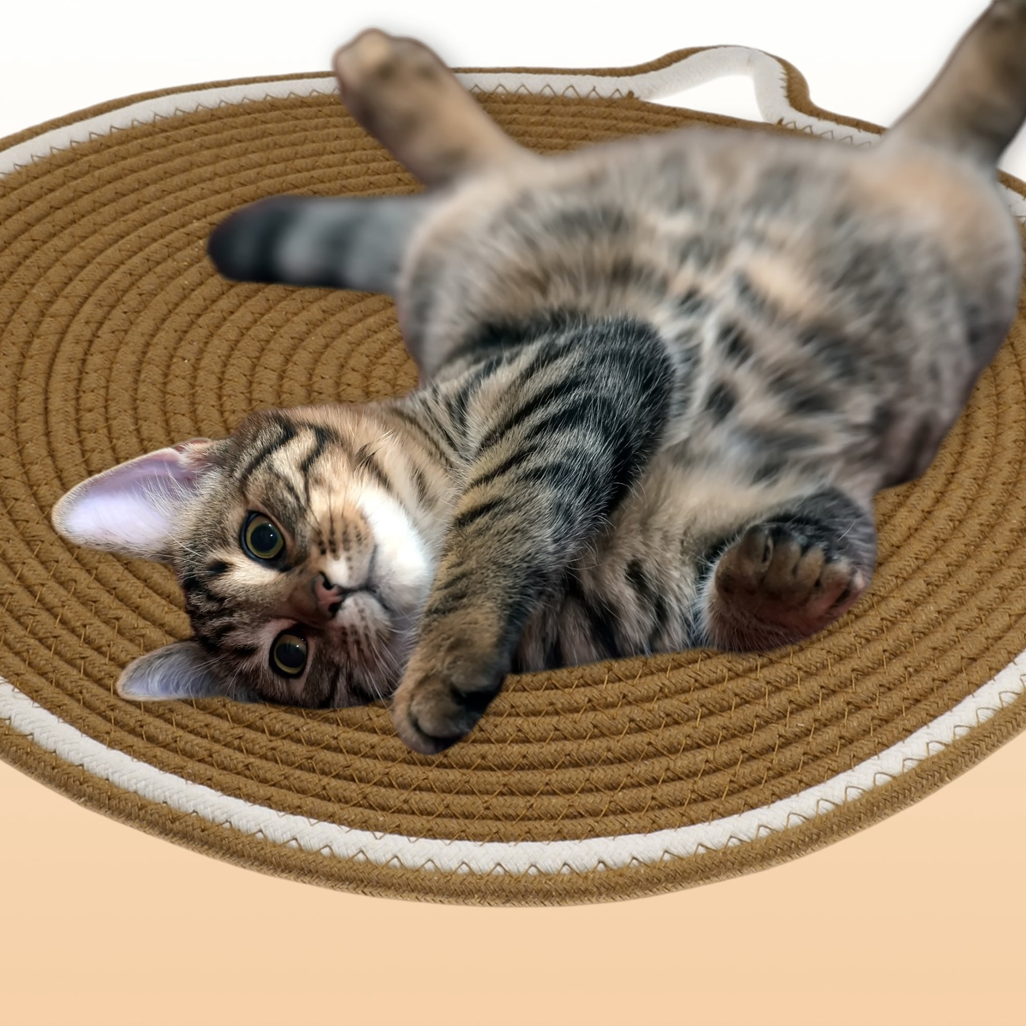 Unique Bargains Cat Scratcher Mat with A Cat Ball Cotton Rope Brown [19.69"]