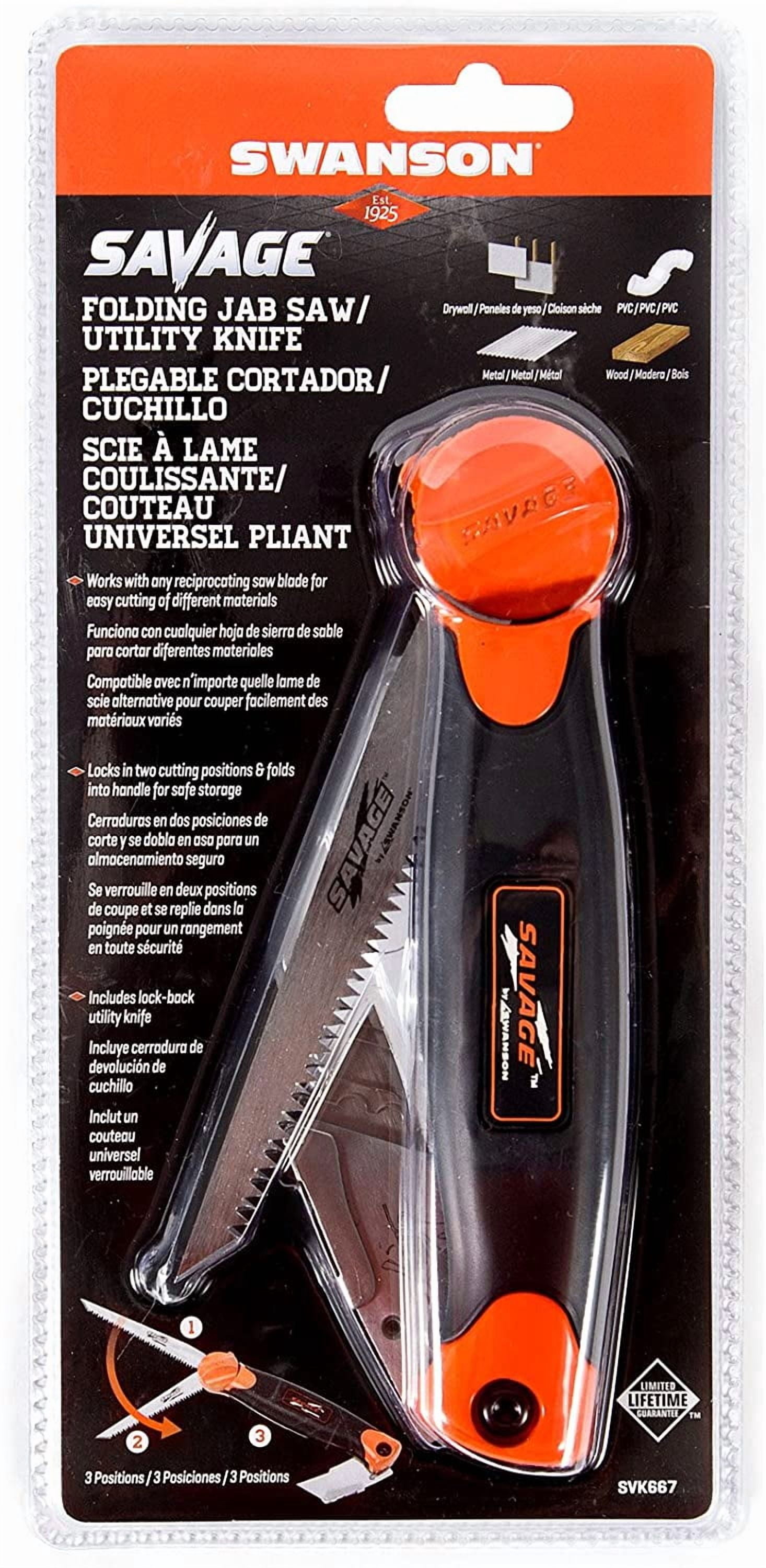 Swanson Tool Savage Steel Folding Jab Saw/Utility Knife with Saw Blade & Steel Utility Blade, Model SVK667