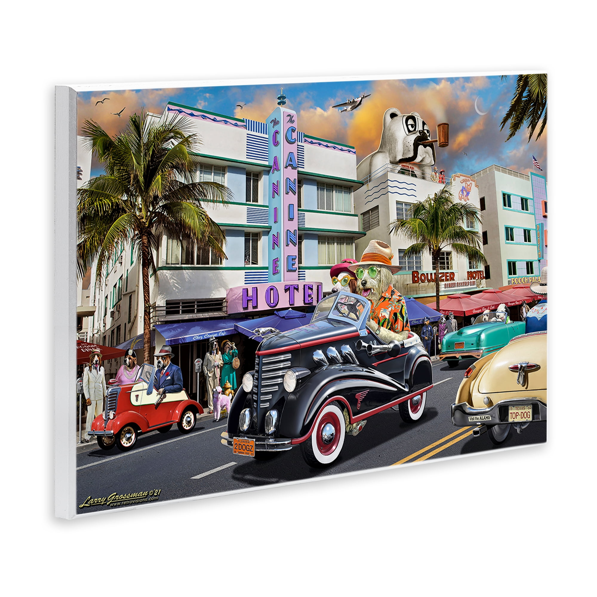 Stupell Industries Dog Days Miami Transportation Painting Unframed Art Print Wall Art, 15 x 10