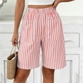 thumbnail image 3 of Zynoxe Shorts for Women with Pockets Trendy Versatile Striped Womens Mid-Length Shorts Lightweight Breathable Loose Fit Straight Leg Shorts Comfy Elastic Waistband Summer Vacation Outfits M, 3 of 7